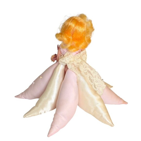 Vintage Pincushion Doll Satin Skirt Pink Blonde Sewing Pin Holder 1950s Handmade - Picture 5 of 8